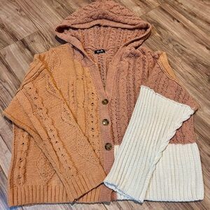 Miss Me Colorblock Cable Knit Hooded Cardigan Sweater Large